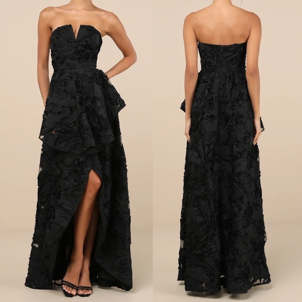 NWOT Majestic Glam Black Strapless Textured High-Low Maxi Dress